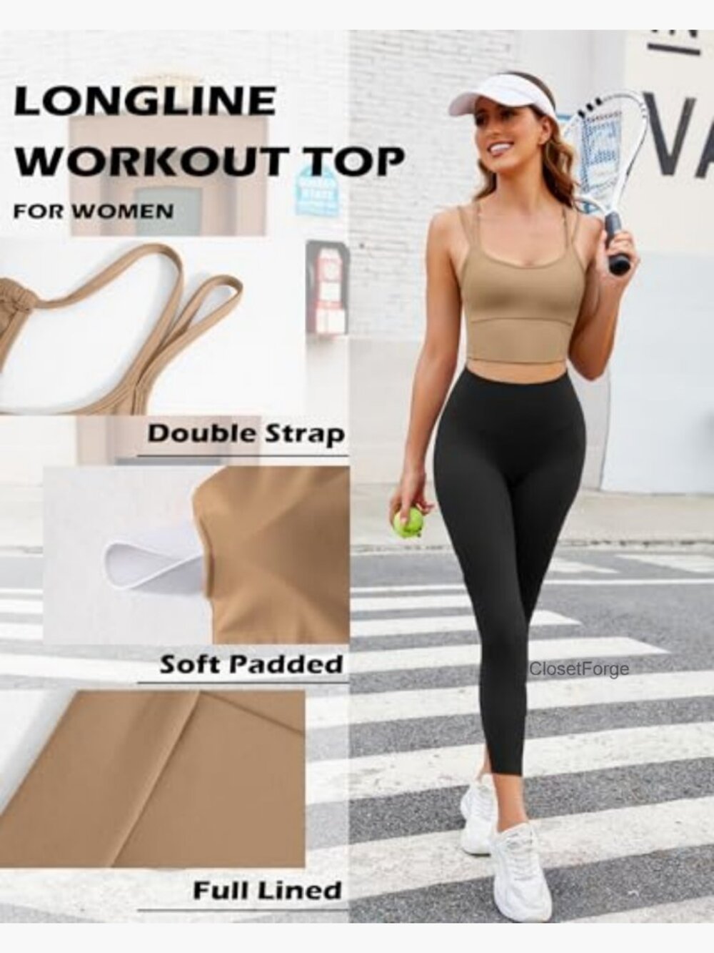 High Support Sports Bra Longline Tank Top with Built-In Padded Bra - Picture 4 of 7